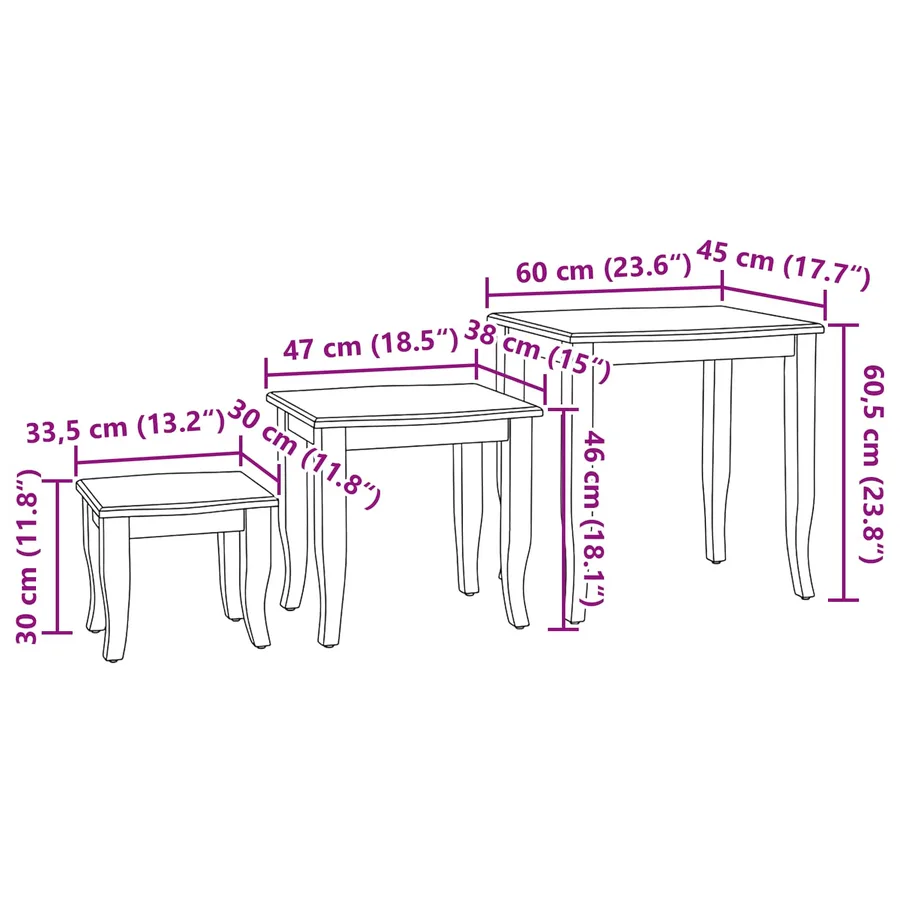 Tables d'appoint emboîtables 3 pcs Naturel - 14