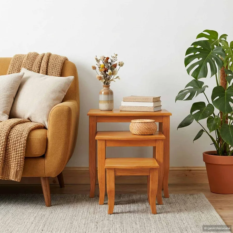 Tables d'appoint emboîtables 3 pcs Naturel - 3