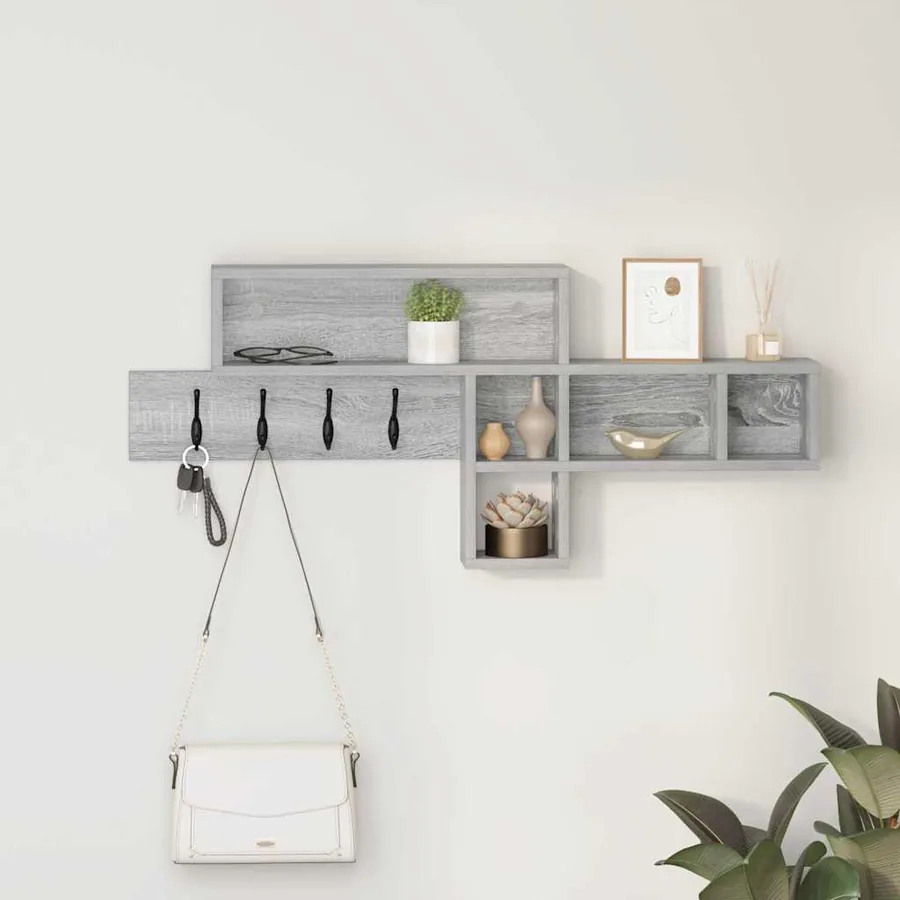 Porte-manteau mural avec étagère Gris Sonoma 100 x 12 x 43,5 cm