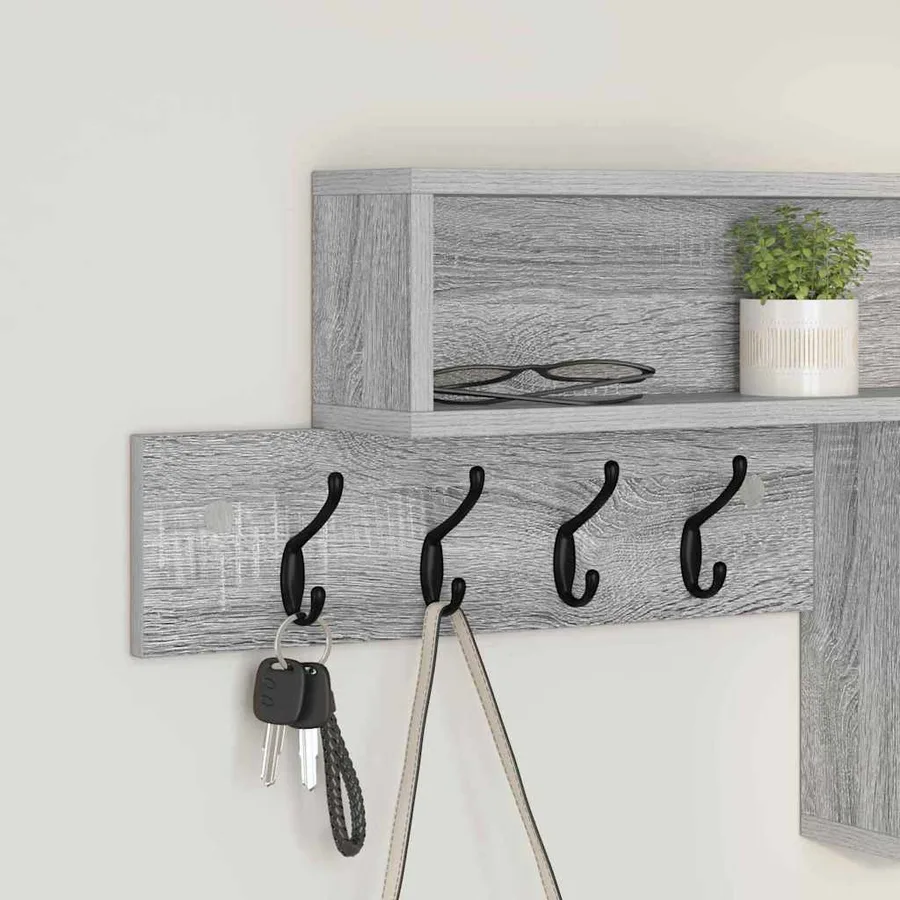 Porte-manteau mural avec étagère Gris Sonoma 100 x 12 x 43,5 cm - 4