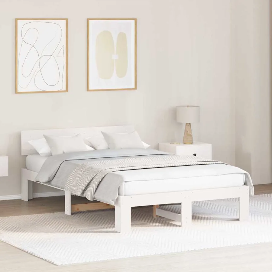 Cadre de lit avec tête de lit Blanc 140 x 190 cm Pin massif