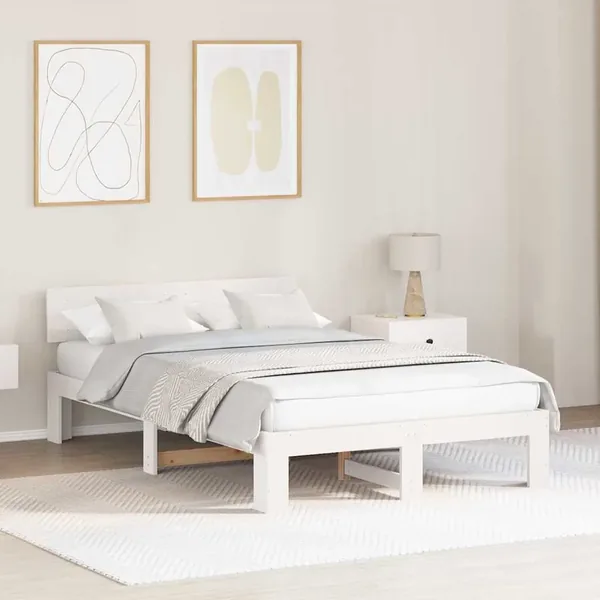 Cadre de lit avec tête de lit Blanc 140 x 190 cm Pin massif