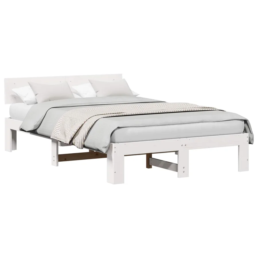 Cadre de lit avec tête de lit Blanc 140 x 190 cm Pin massif - 2