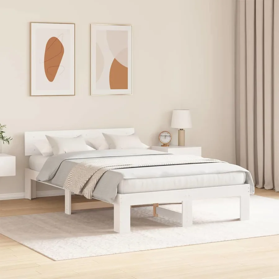 Cadre de lit avec tête de lit Blanc 140 x 190 cm Pin massif - 3