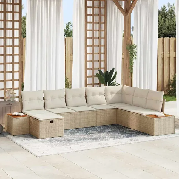 Ensemble de canapé de jardin avec coussin Beige polyrotin