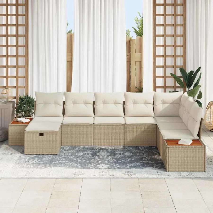 Ensemble de canapé de jardin avec coussin Beige polyrotin - 3