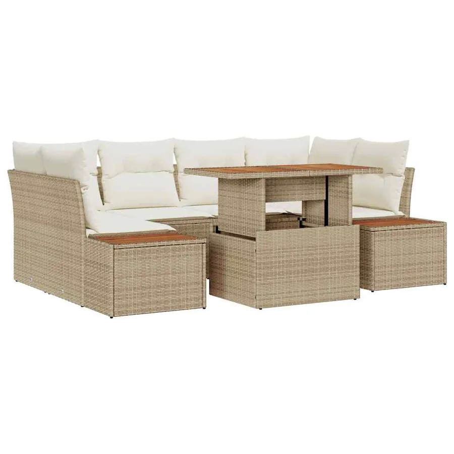 Ensemble de canapé de jardin 7 pcs Beige Poly rotin - 2