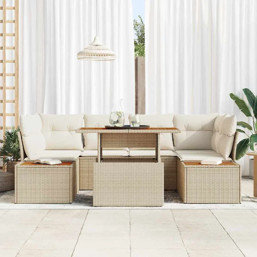 Ensemble de canapé de jardin 7 pcs Beige Poly rotin - 3