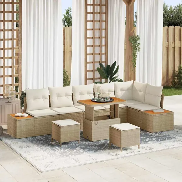 Ensemble de canapé de jardin 9 pcs Beige Poly rotin