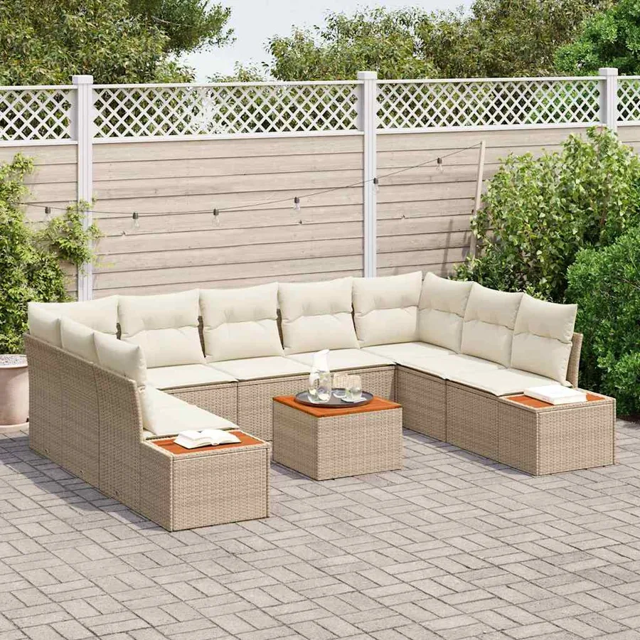 Ensemble de canapé de jardin 5 pcs Beige et crème Polyrotin - 3