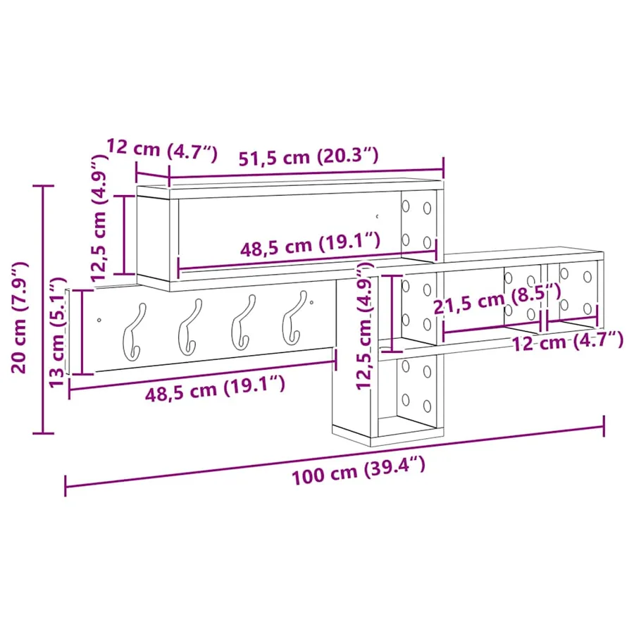 Porte-manteau mural avec étagère Gris béton 100 x 12 x 43,5 cm - 11