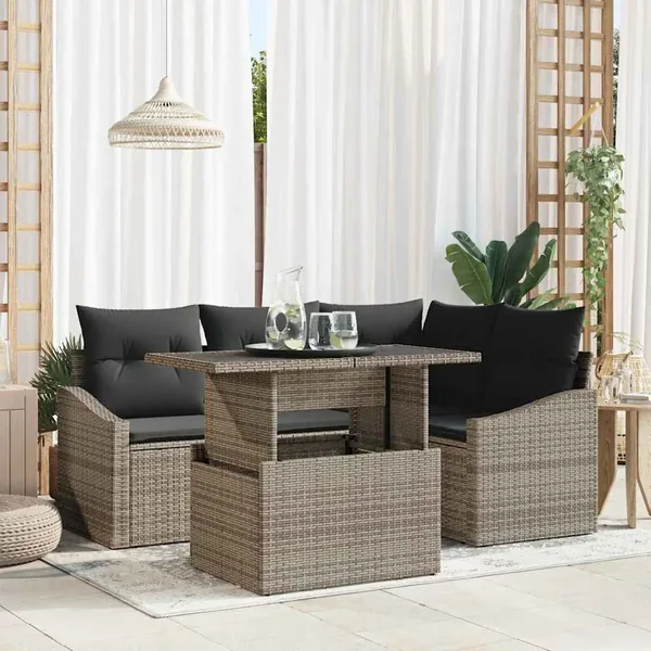 Ensemble de canapé de jardin avec coussin 5 pcs Gris polyrotin