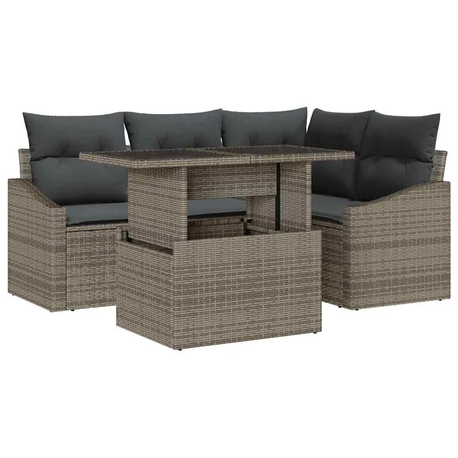 Ensemble de canapé de jardin avec coussin 5 pcs Gris polyrotin - 2