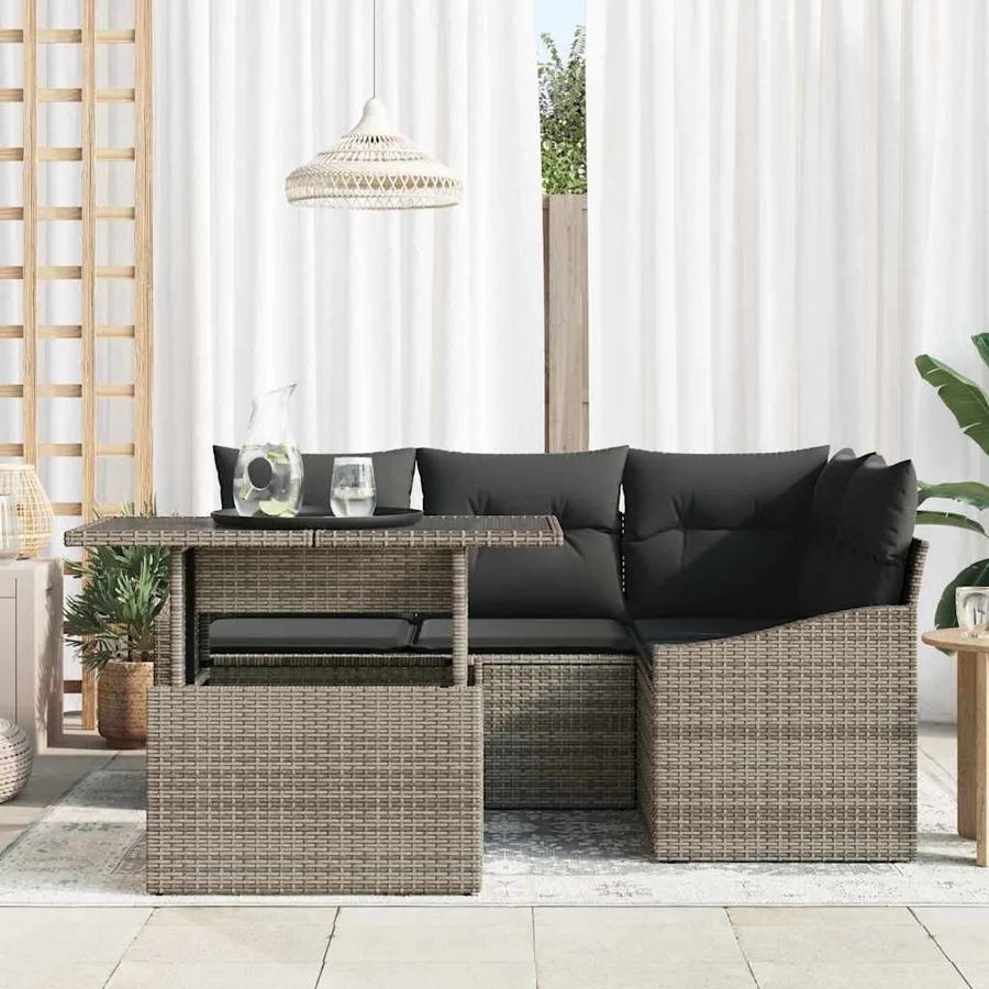 Ensemble de canapé de jardin avec coussin 5 pcs Gris polyrotin - 3