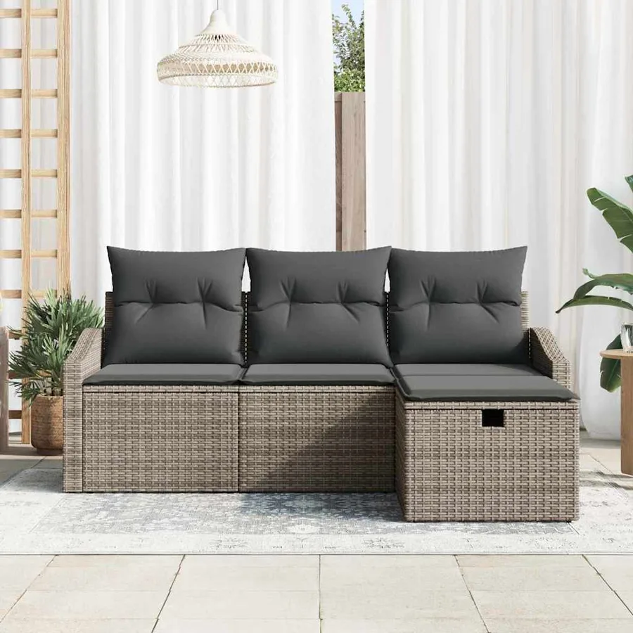 Ensemble de Canapés avec coussin 4 pcs Gris polyrotin - 3