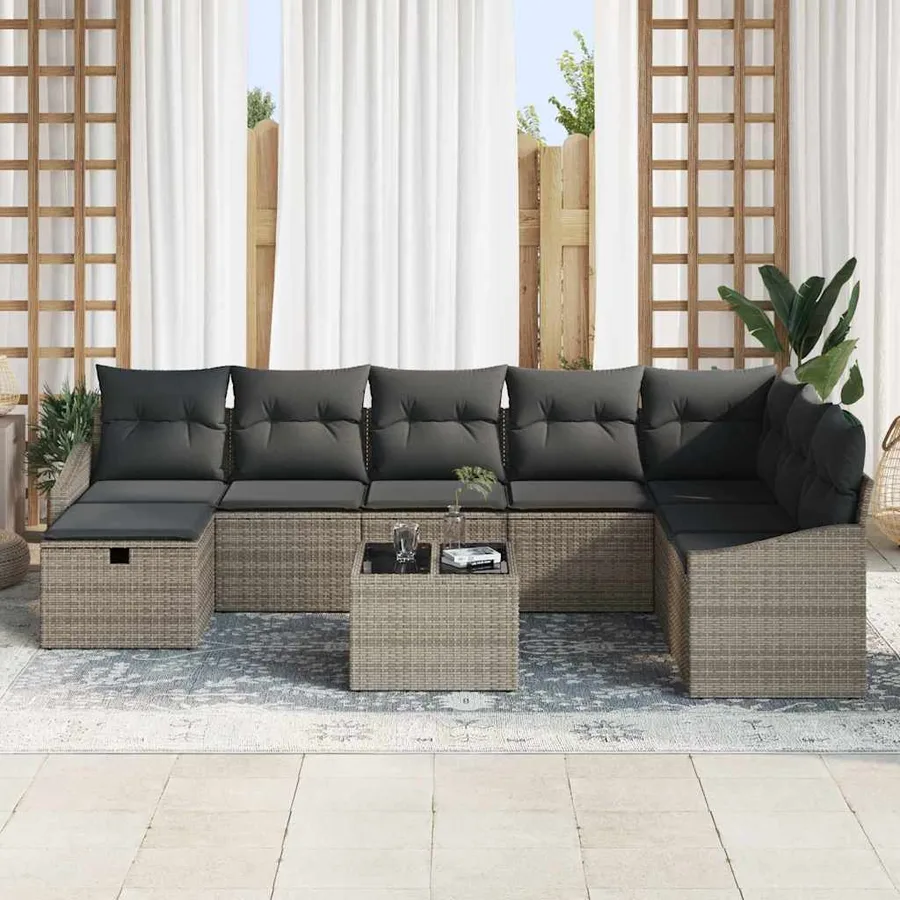Ensemble de canapé de jardin avec coussin 9 pcs polyrotin - 3
