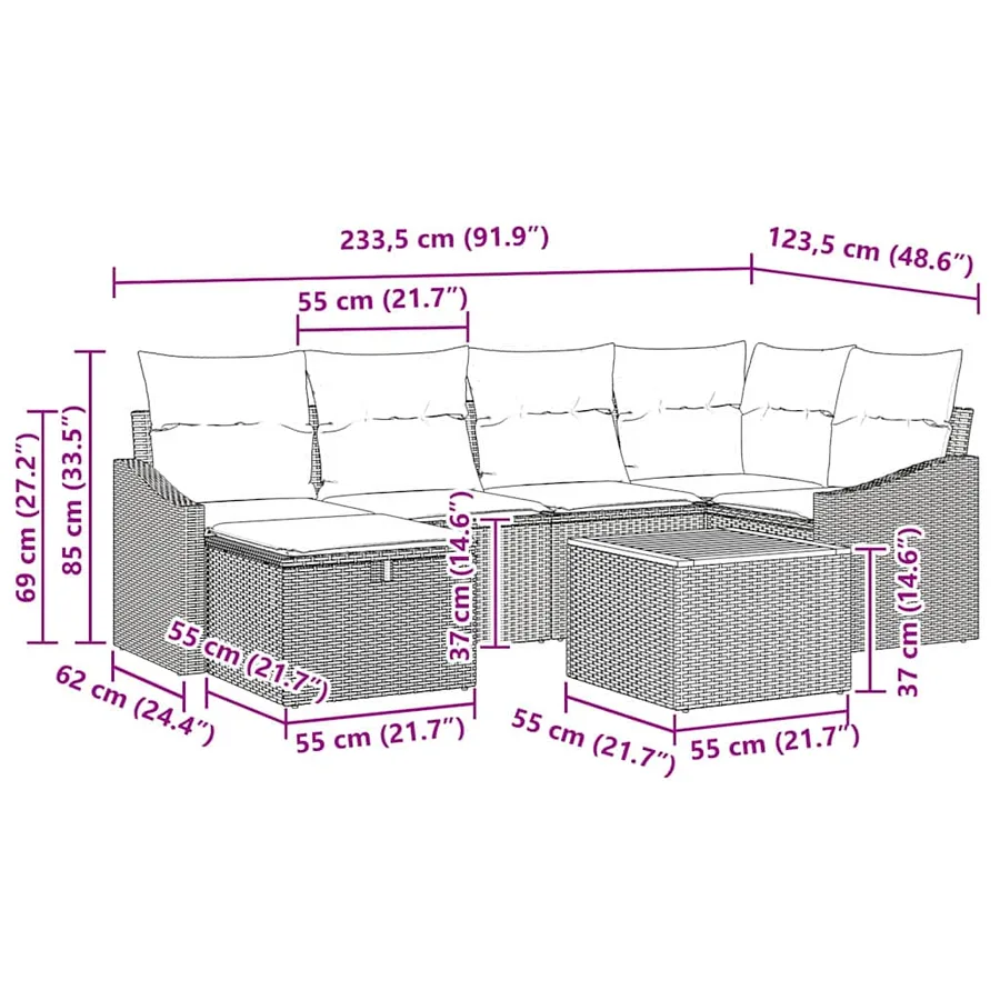 Ensemble de canapé de jardin avec coussin 7 pcs Gris polyrotin - 11