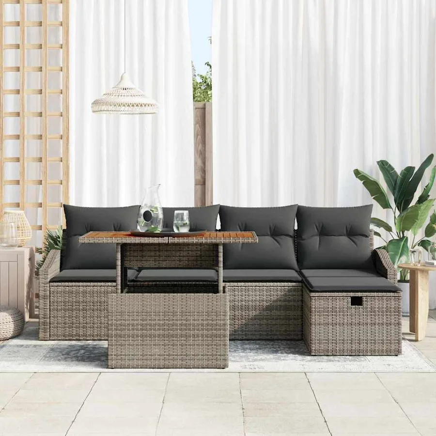 Ensemble de canapé de jardin avec coussin 6 pcs Gris polyrotin - 3