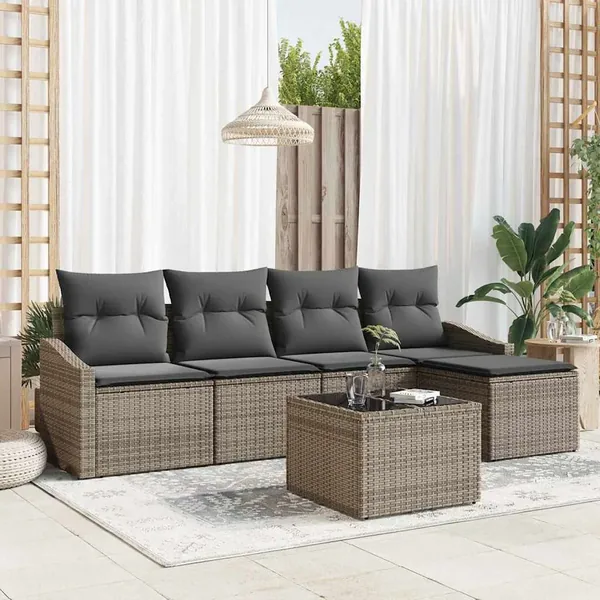Ensemble de Canapés avec coussin 6 pcs Gris polyrotin