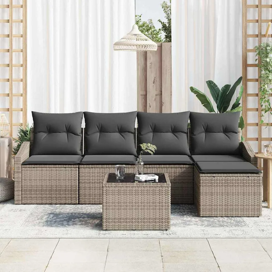 Ensemble de Canapés avec coussin 6 pcs Gris polyrotin - 3