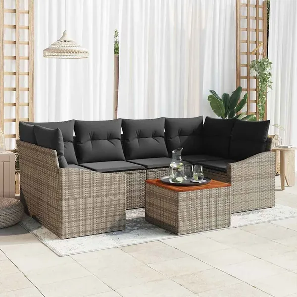 Ensemble de canapé de jardin avec coussin 7 pcs Gris polyrotin