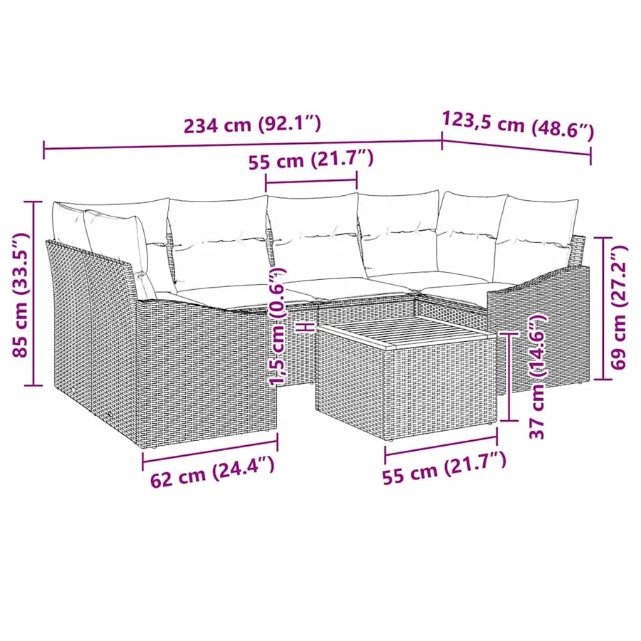 Ensemble de canapé de jardin avec coussin 7 pcs Gris polyrotin - 6