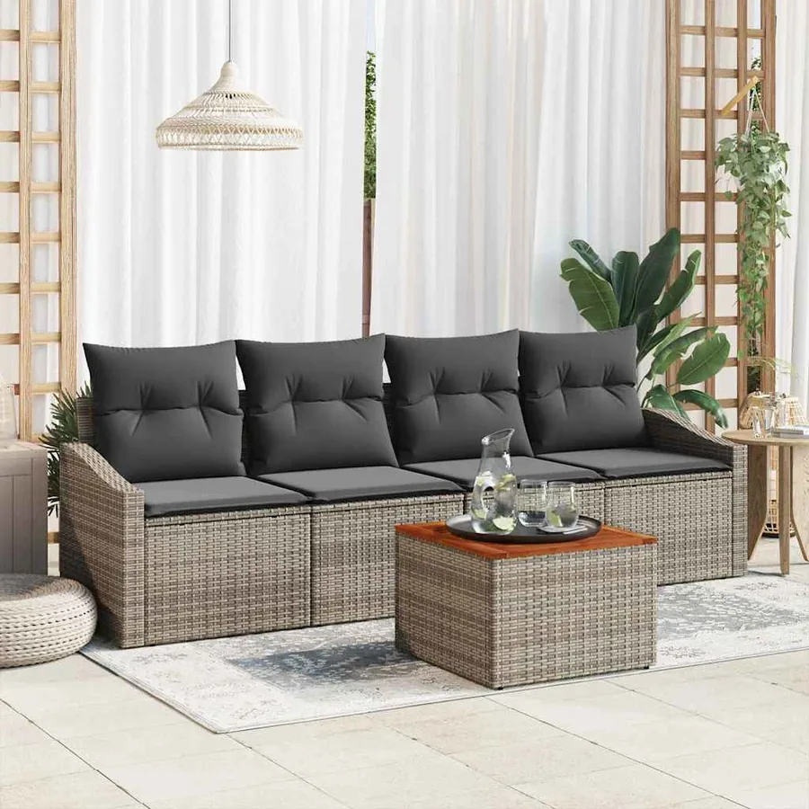 Ensemble de canapé de jardin avec coussin 5 pcs Gris polyrotin