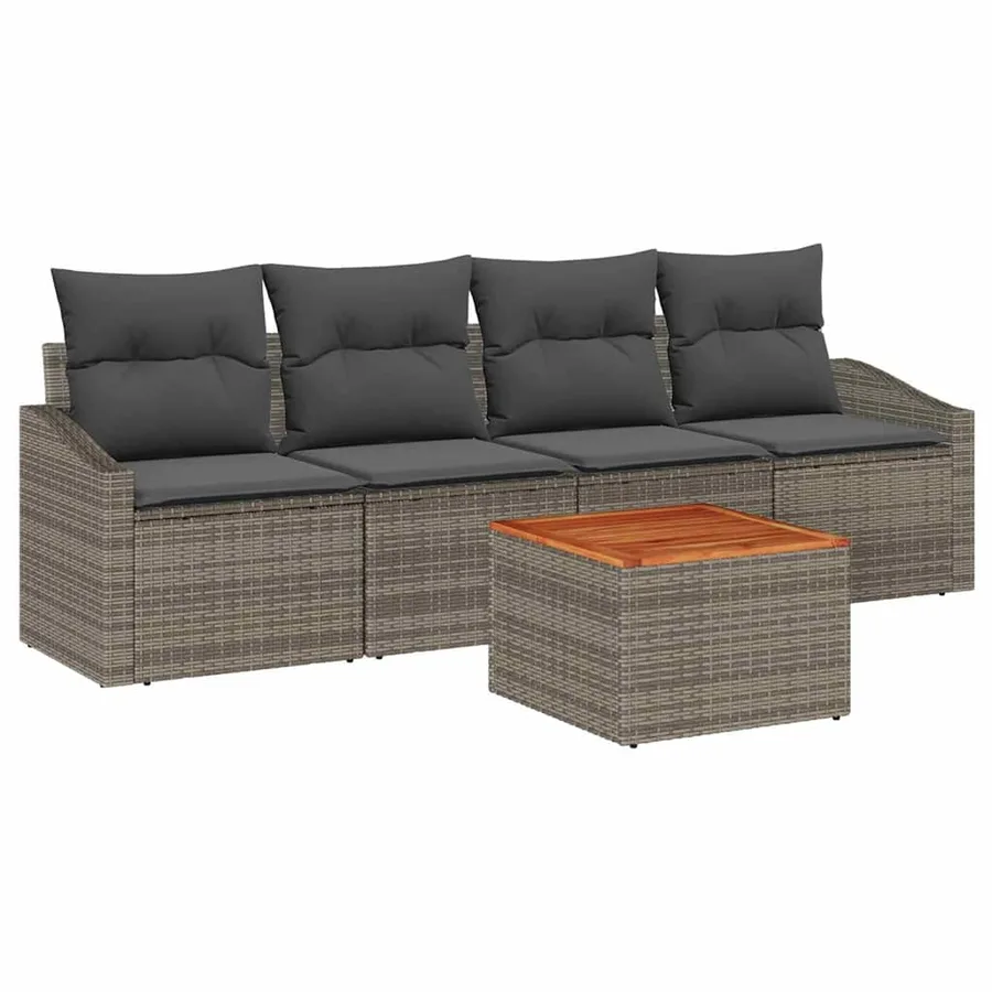 Ensemble de canapé de jardin avec coussin 5 pcs Gris polyrotin - 2