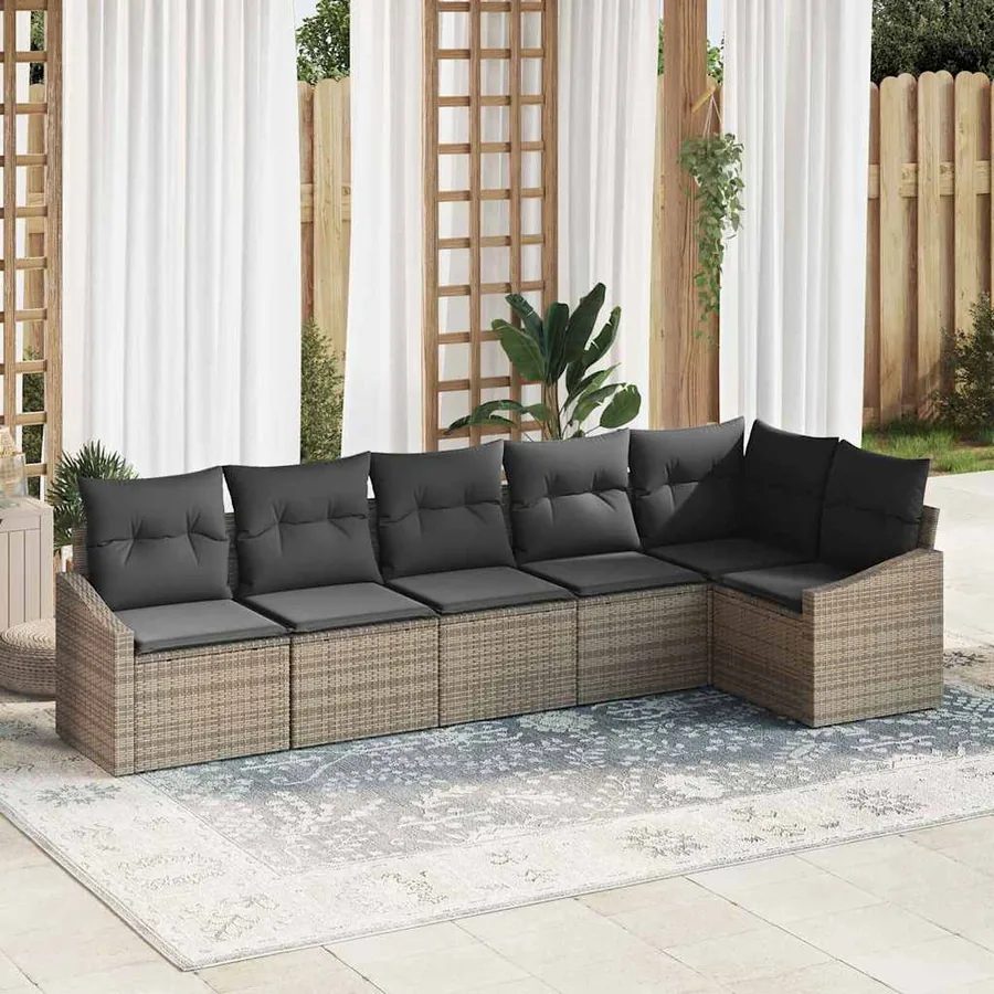 Ensemble de Canapés avec coussin 6 pcs Gris polyrotin