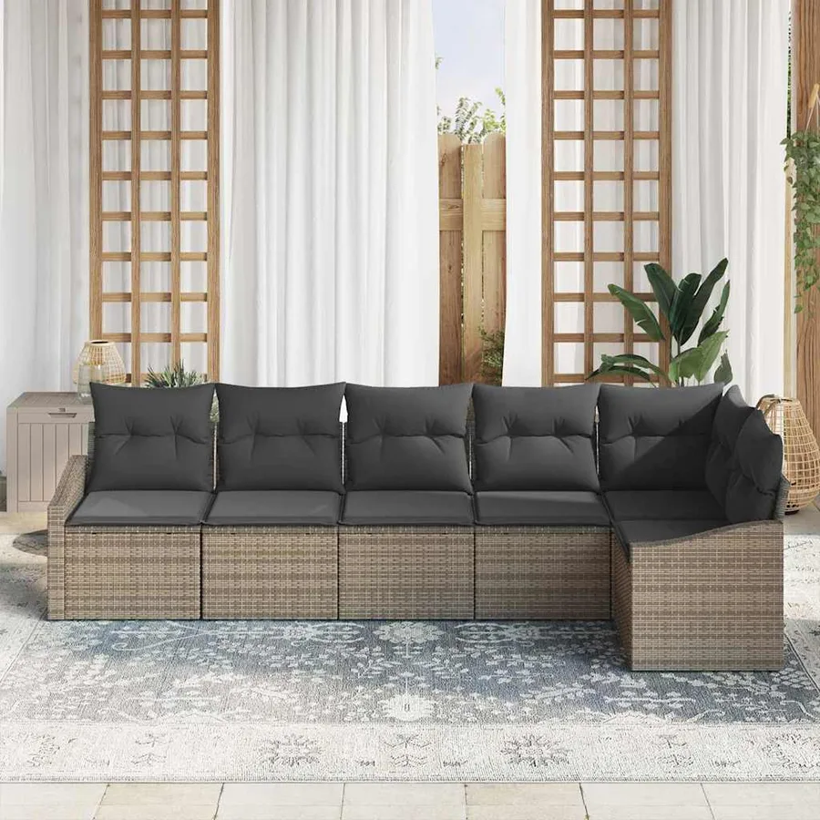 Ensemble de Canapés avec coussin 6 pcs Gris polyrotin - 3