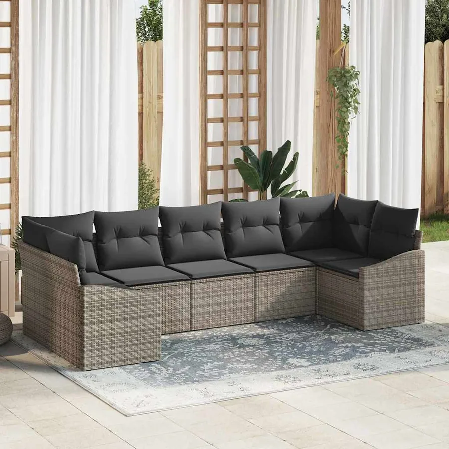 Ensemble de Canapés avec coussin 7 pcs Gris polyrotin