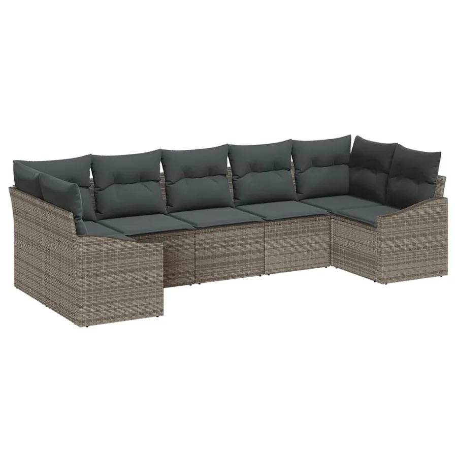 Ensemble de Canapés avec coussin 7 pcs Gris polyrotin - 2