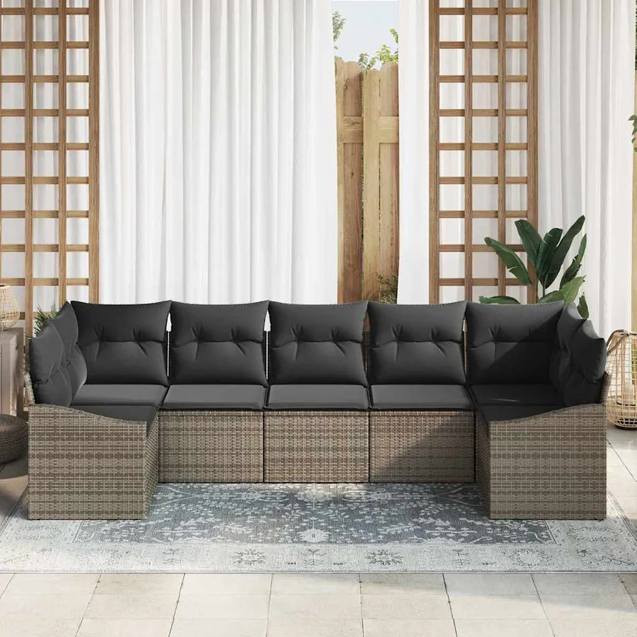 Ensemble de Canapés avec coussin 7 pcs Gris polyrotin - 3