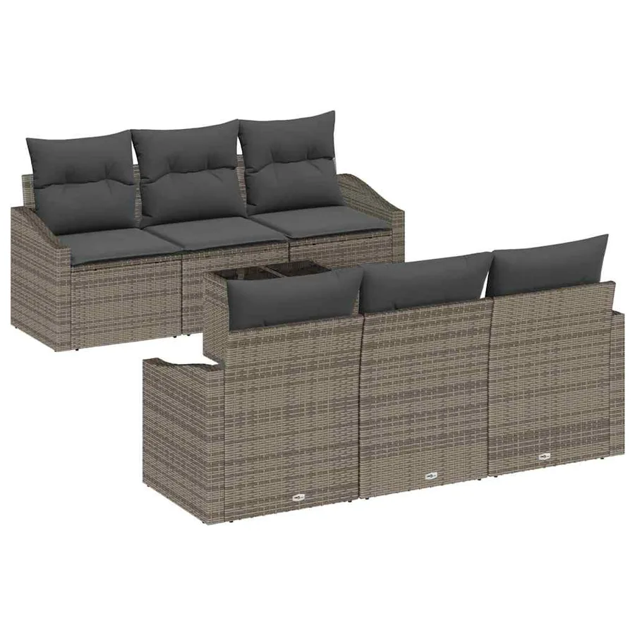 Ensemble de Canapés avec coussin 7 pcs Gris polyrotin - 2