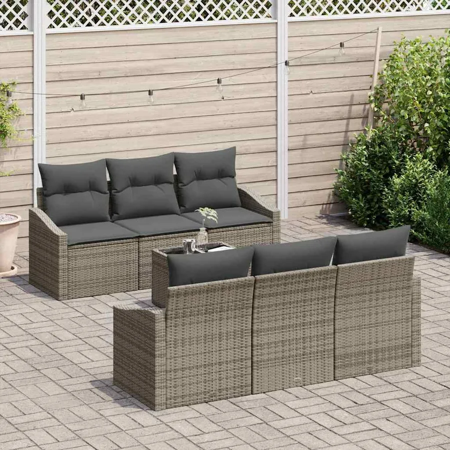 Ensemble de Canapés avec coussin 7 pcs Gris polyrotin - 3
