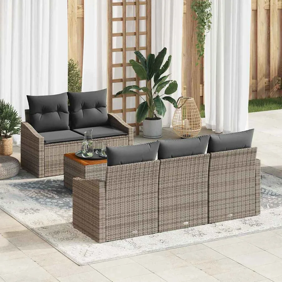 Ensemble de canapé de jardin avec coussin 6 pcs Gris polyrotin