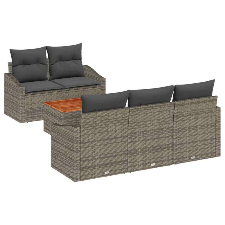 Ensemble de canapé de jardin avec coussin 6 pcs Gris polyrotin - 2
