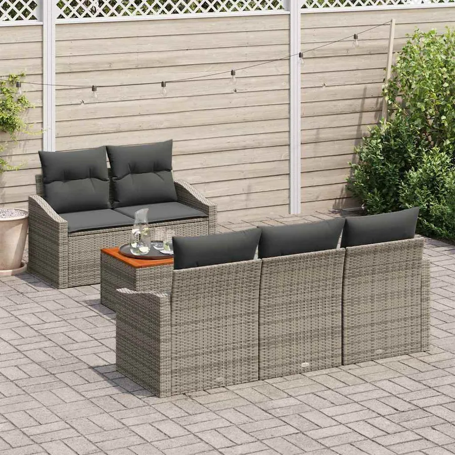 Ensemble de canapé de jardin avec coussin 6 pcs Gris polyrotin - 3