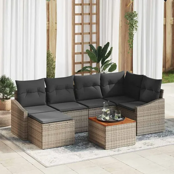 Ensemble de canapé de jardin avec coussin 7 pcs Gris polyrotin