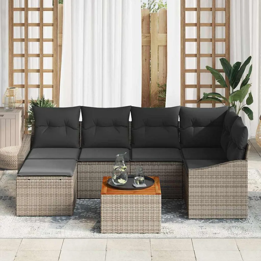 Ensemble de canapé de jardin avec coussin 7 pcs Gris polyrotin - 3
