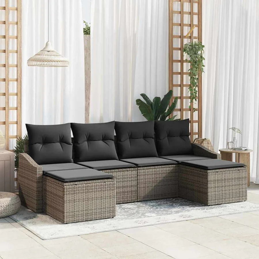 Ensemble de Canapés avec coussin 6 pcs Gris polyrotin