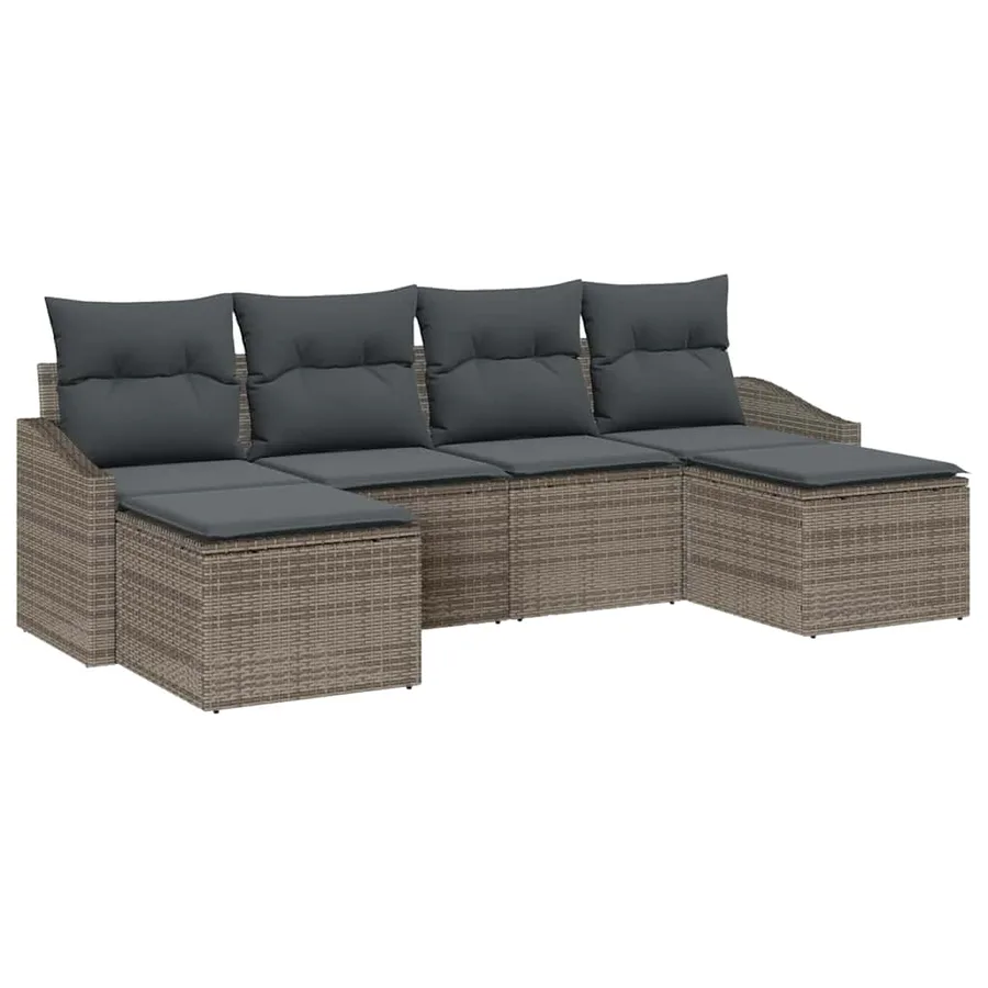 Ensemble de Canapés avec coussin 6 pcs Gris polyrotin - 2