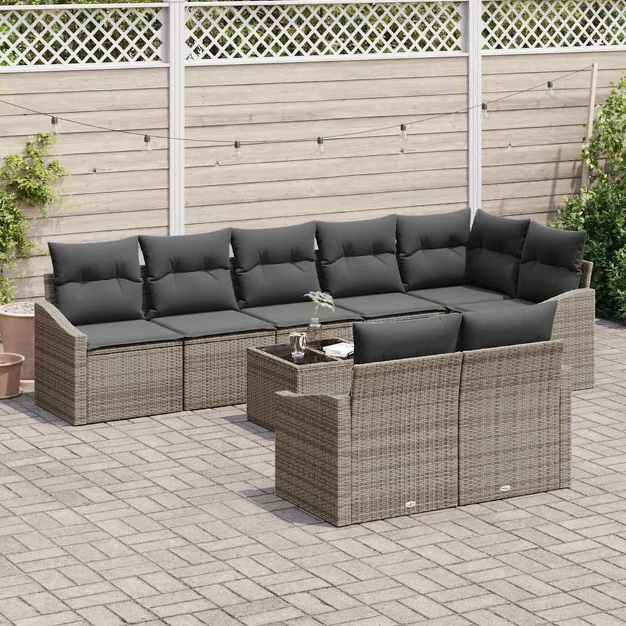Ensemble de Canapés avec coussin 9 pcs Gris polyrotin - 3