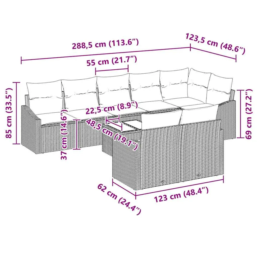 Ensemble de Canapés avec coussin 9 pcs Gris polyrotin - 9