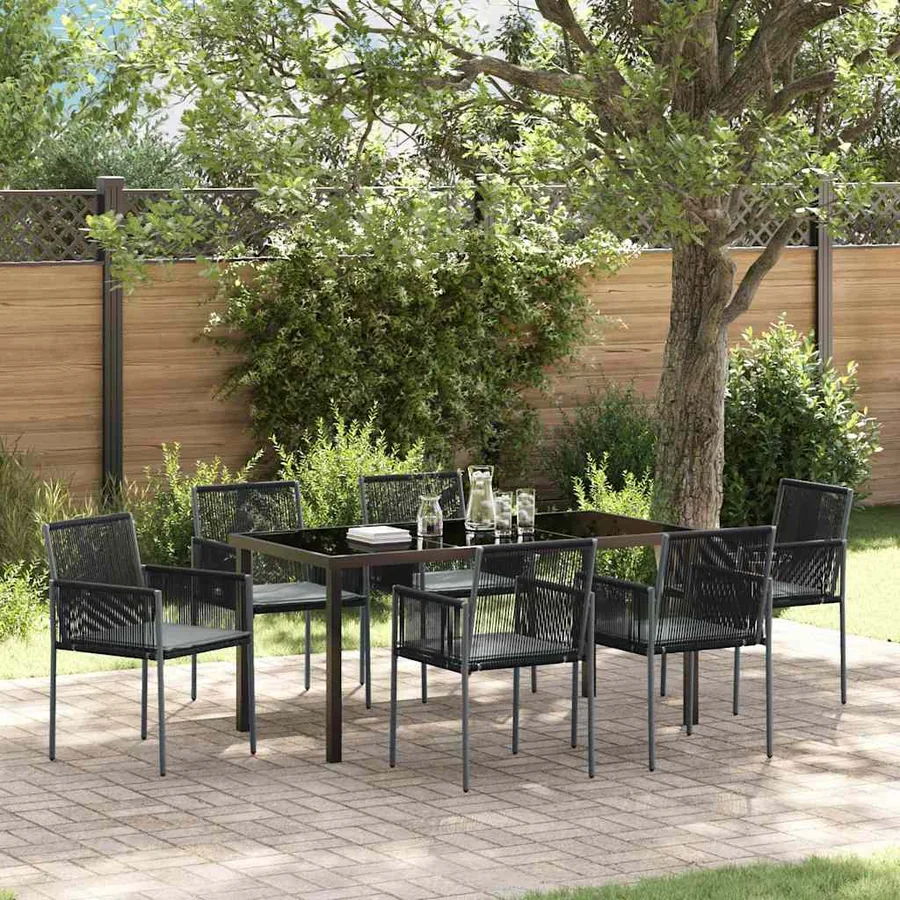 Ensemble de salle à manger pour jardin 7 pcs Noir Rotin PE