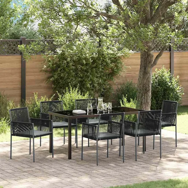 Ensemble de salle à manger pour jardin 7 pcs Noir Rotin PE