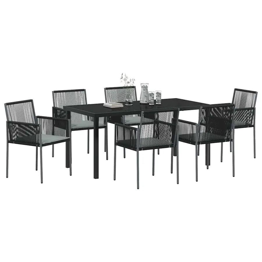Ensemble de salle à manger pour jardin 7 pcs Noir Rotin PE - 3