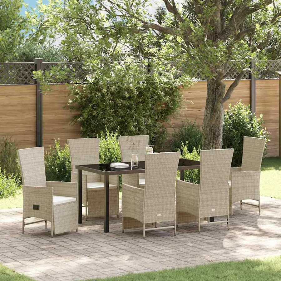 Ensemble de salle à manger pour jardin 7 pcs Beige polyrotin
