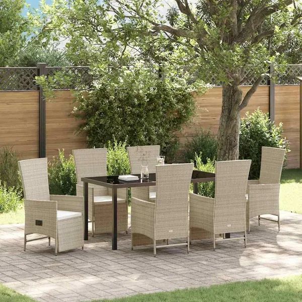 Ensemble de salle à manger pour jardin 7 pcs Beige polyrotin