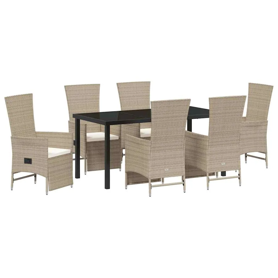 Ensemble de salle à manger pour jardin 7 pcs Beige polyrotin - 2